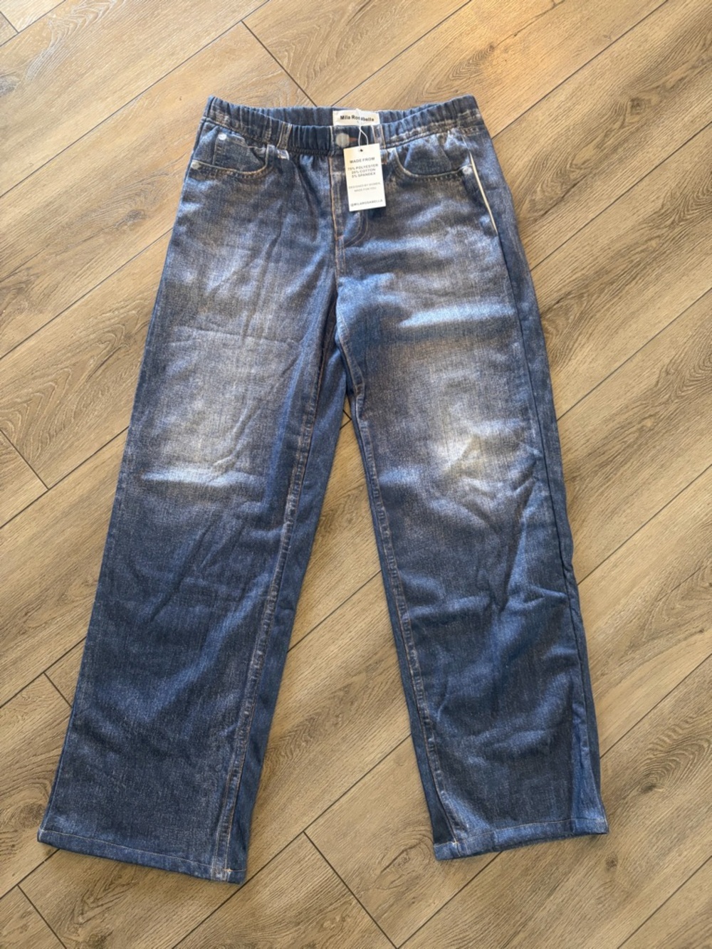 NWT Mila Rosabella Wide-Leg Blue sweatpant Jeans with Elastic Waist Large